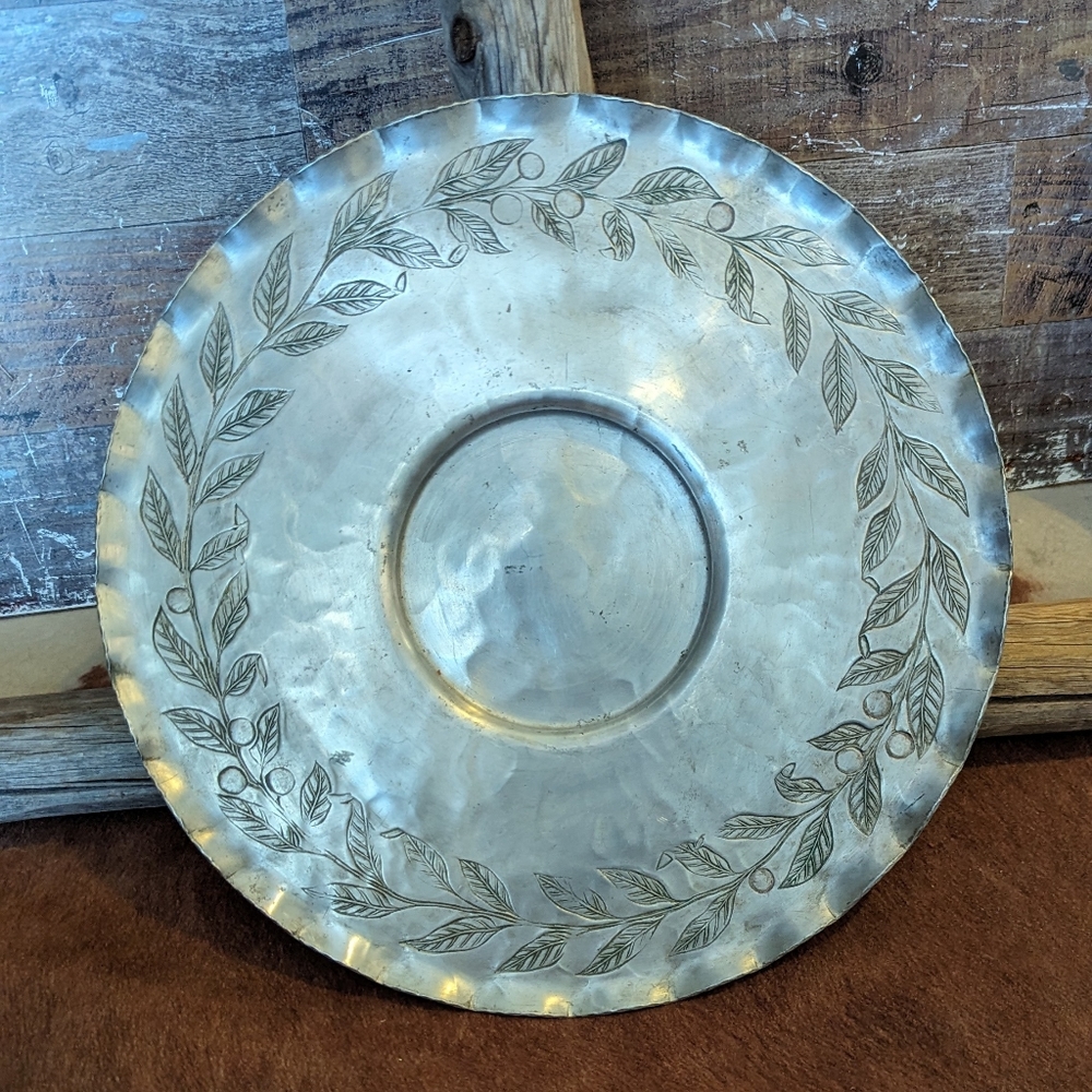 Vintage Forged Aluminum Intaglio Design By E. M. P #807 Serving Tray